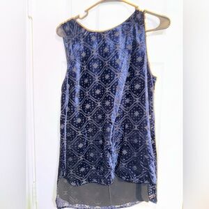 Daniel rainn sleeveless top woman’s size small navy blue velvet lined blouse